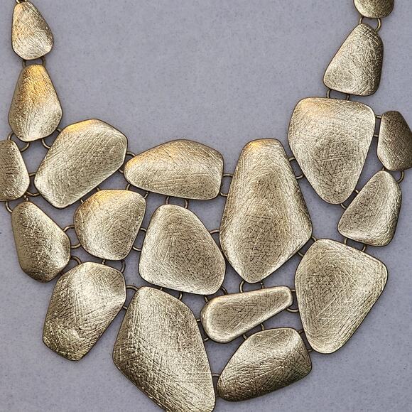 Geometric Statement Bib Necklace Bold Runway Style Textured Goldtone Lydell NYC - Picture 3 of 8